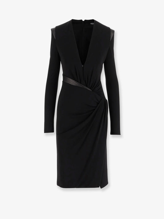 Crepe mini dress with V-neckline