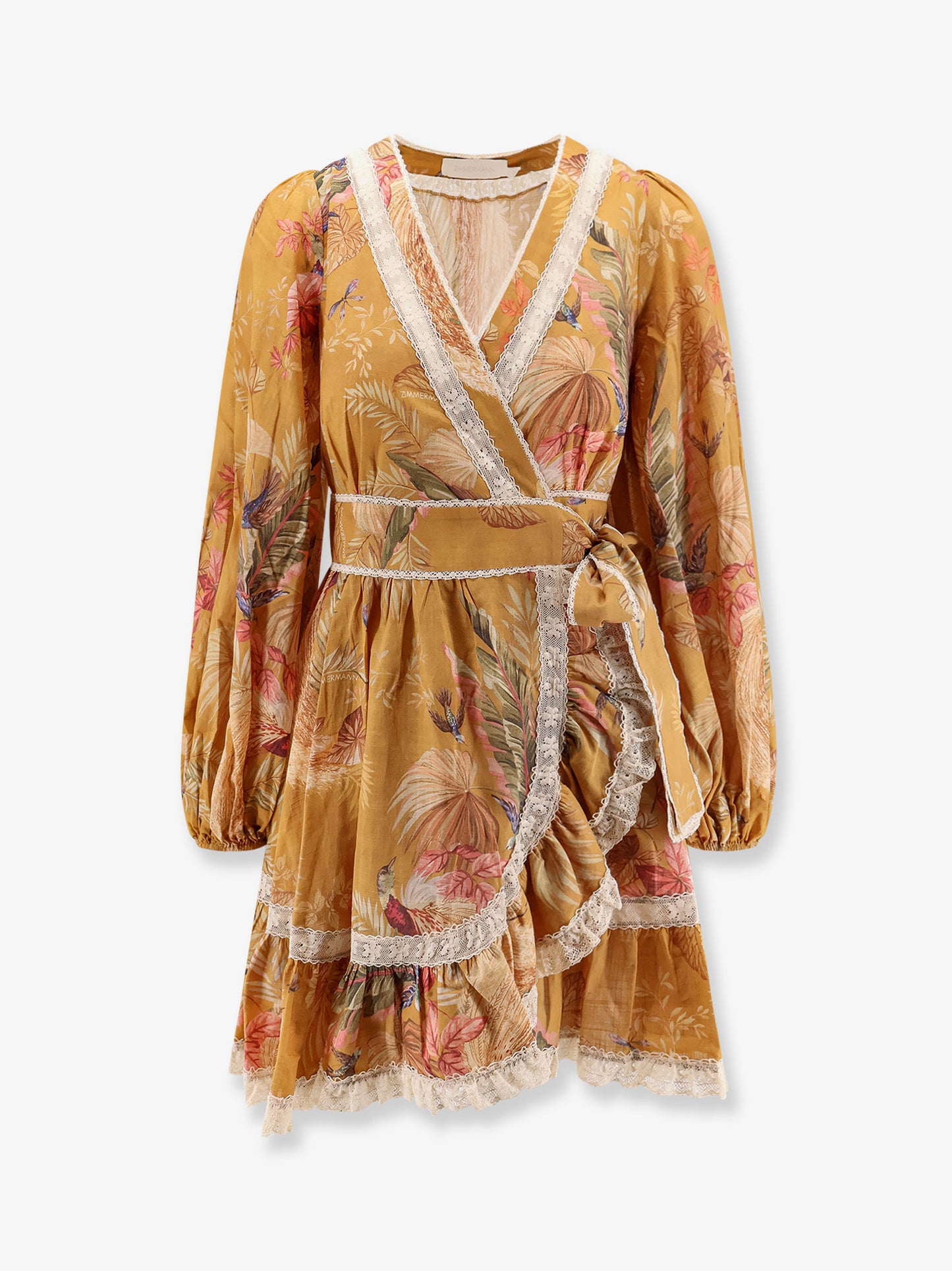 Frill cotton short dress with floral print