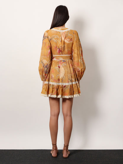 Frill cotton short dress with floral print thumbnail