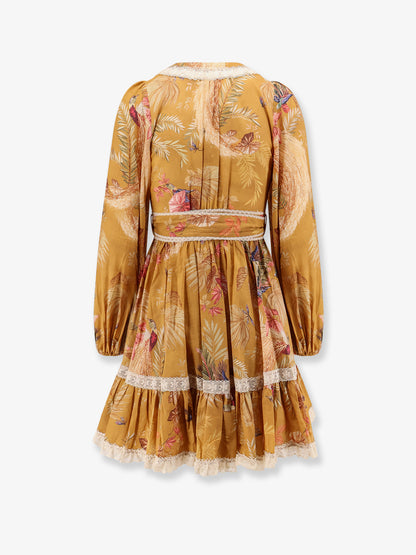 Frill cotton short dress with floral print thumbnail