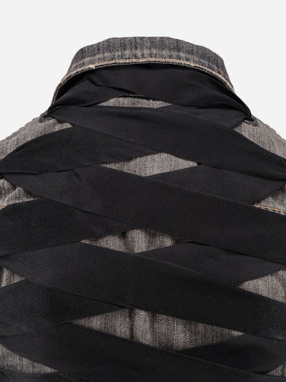 Denim jacket with satin laces thumbnail