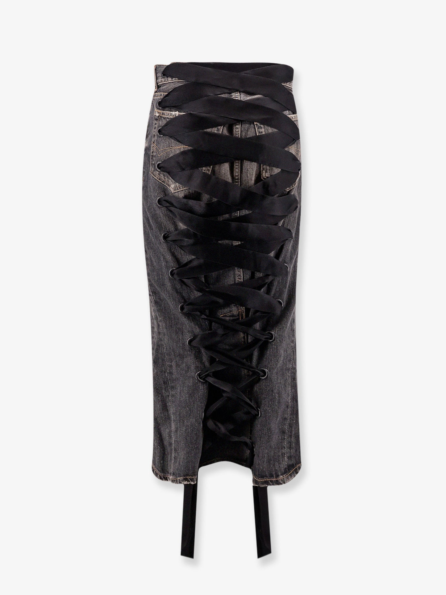 Denim skirt with laces interwining