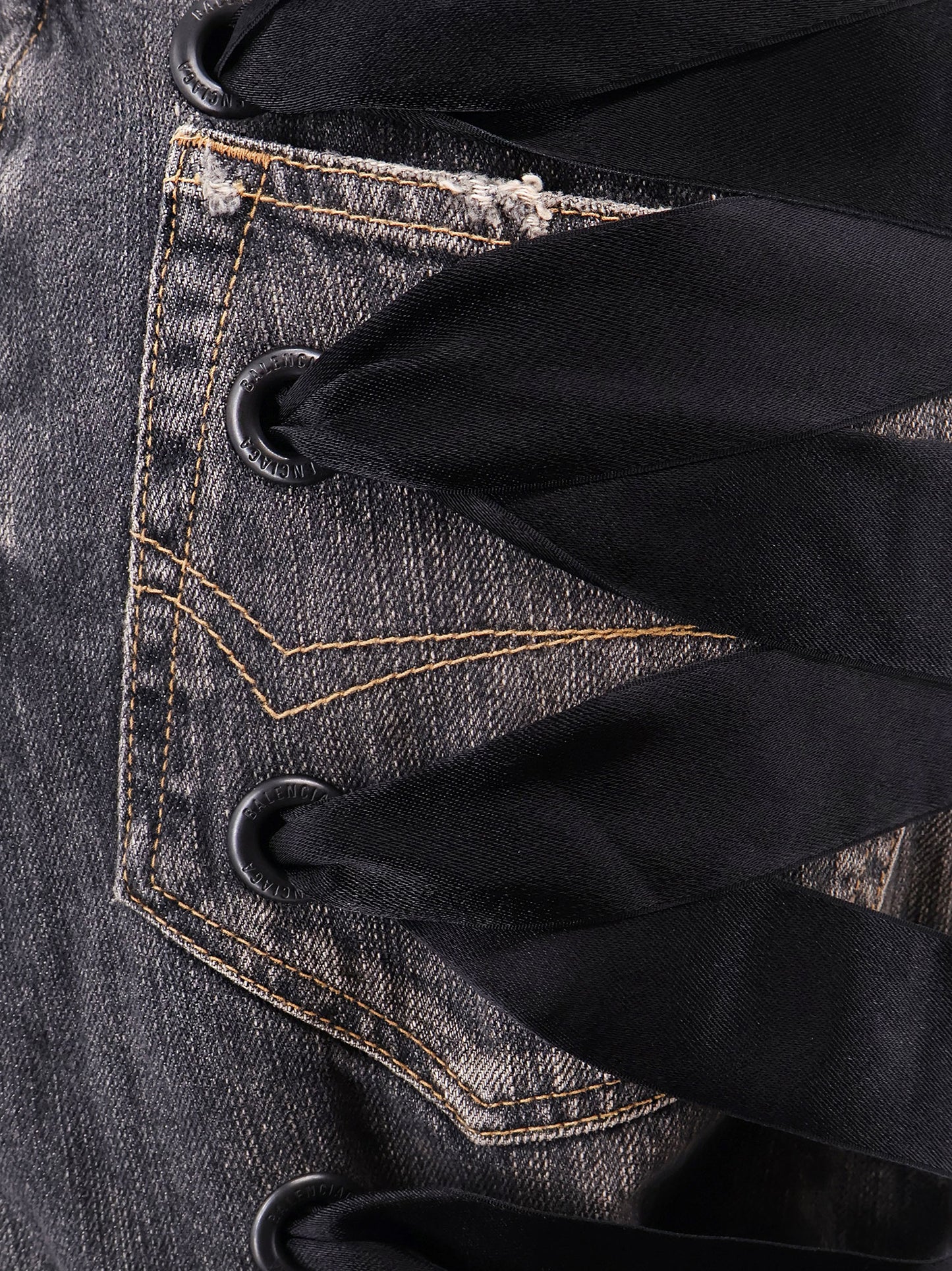 Denim skirt with laces interwining