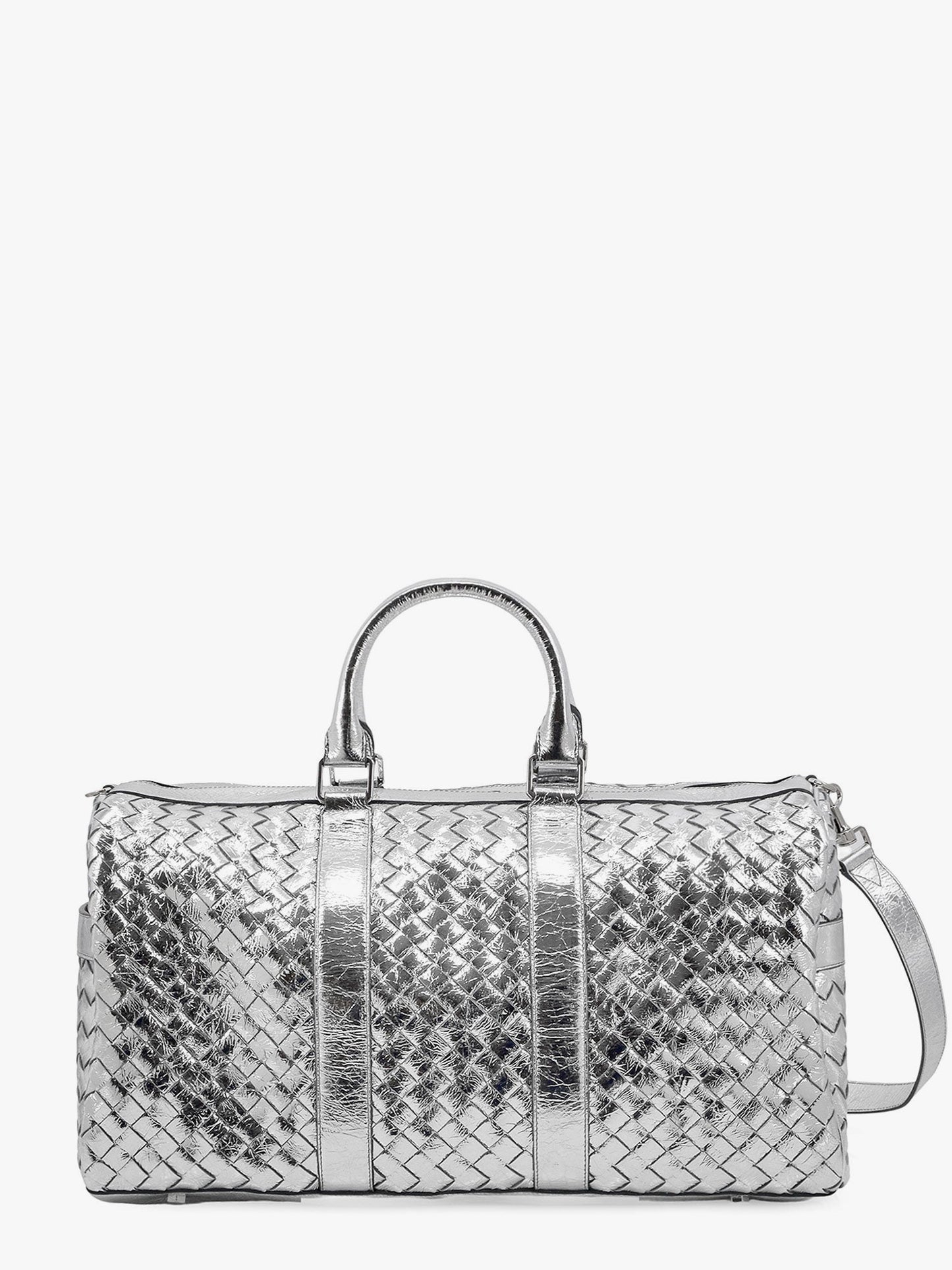 Silver leather duffle bag with intrecciato motif