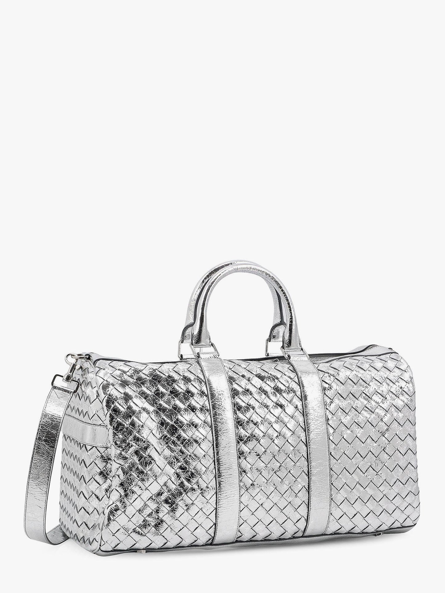 Silver leather duffle bag with intrecciato motif