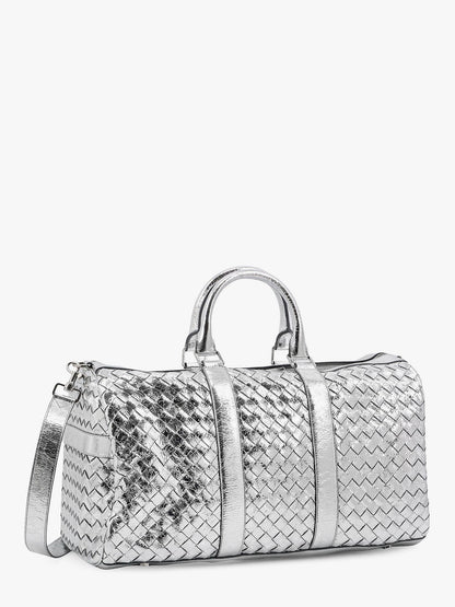 Silver leather duffle bag with intrecciato motif thumbnail