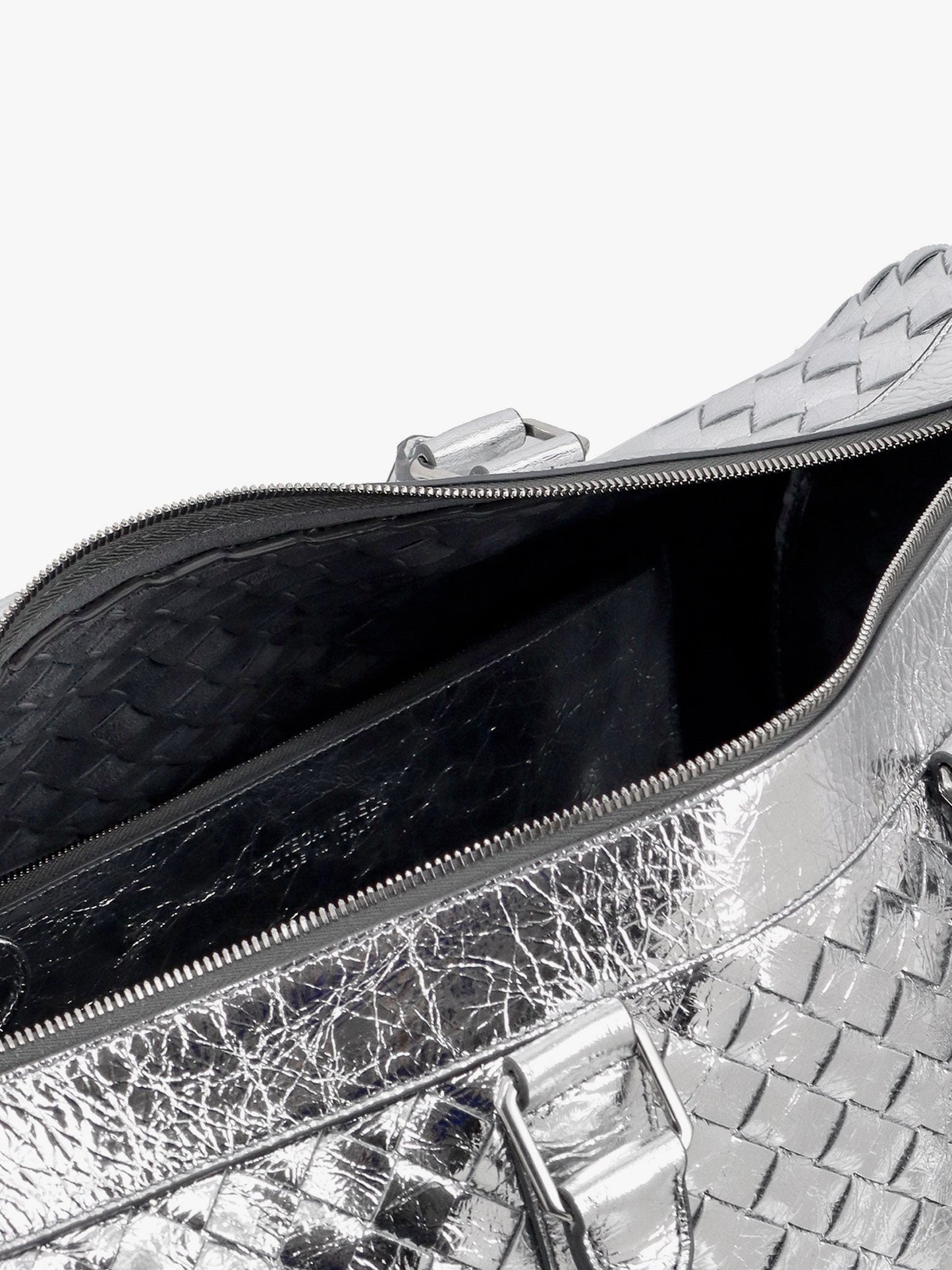 Silver leather duffle bag with intrecciato motif