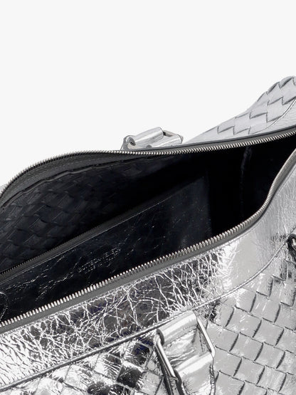 Silver leather duffle bag with intrecciato motif thumbnail