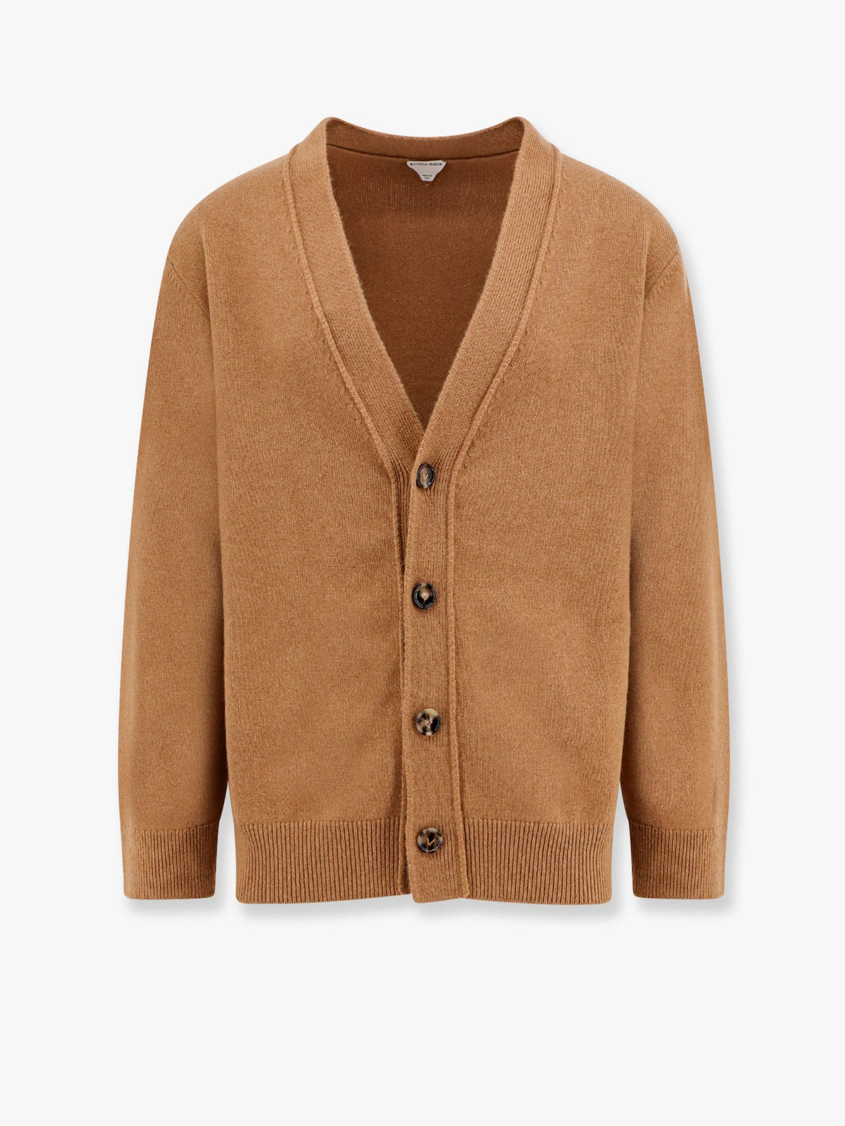 Cashmere cardigan with intrecciato iconic motif leather details