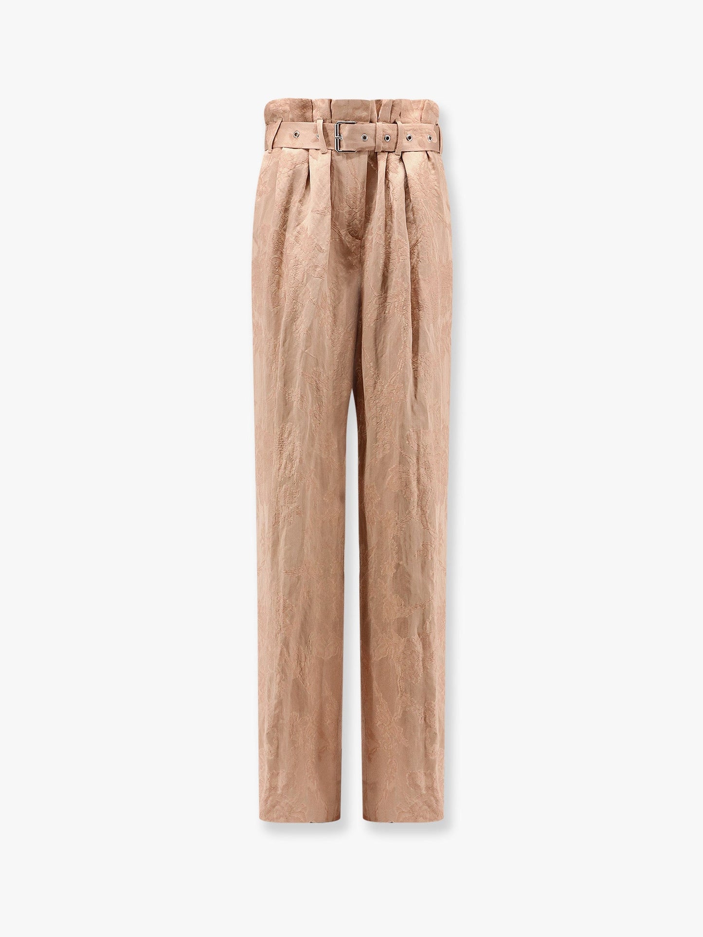 Damasked linen and viscose trouser with belt
