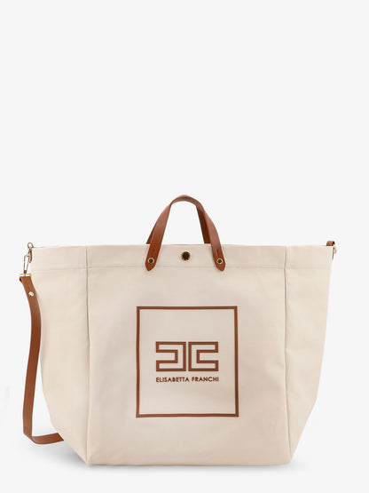 Fashion Elisabetta Franchi Borse 2021 Canvas Shoulder Bag With Embossed  Logo ELISABETTA FRANCHI Nugnes1920