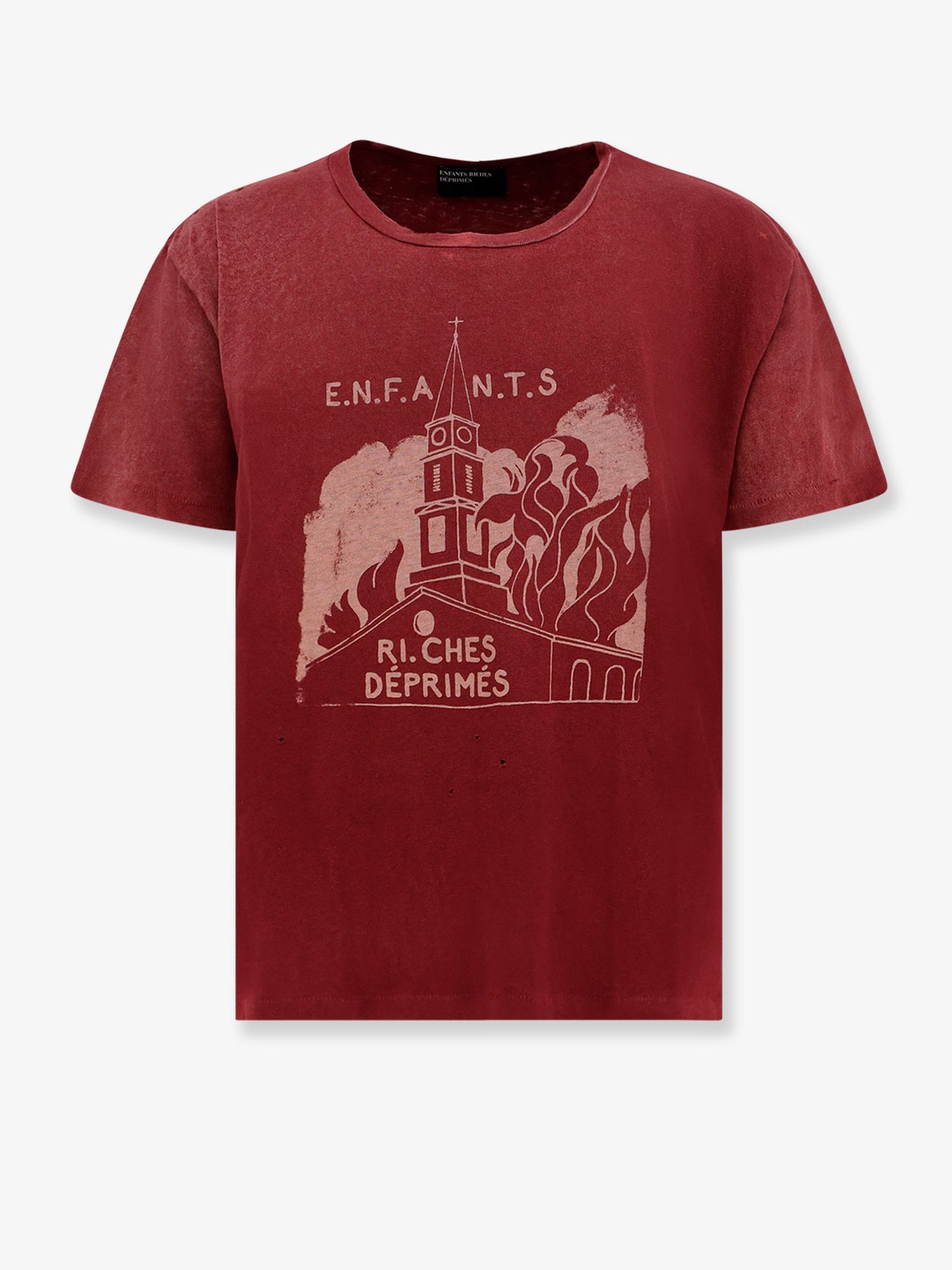 Burning Church cotton T-shirt with used effect
