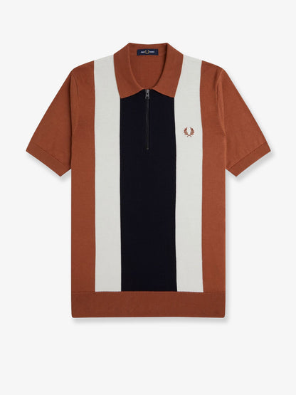 Cotton knit polo shirt with striped motif thumbnail
