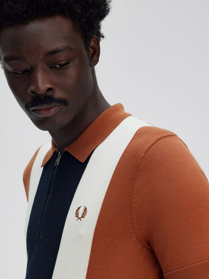 Cotton knit polo shirt with striped motif thumbnail