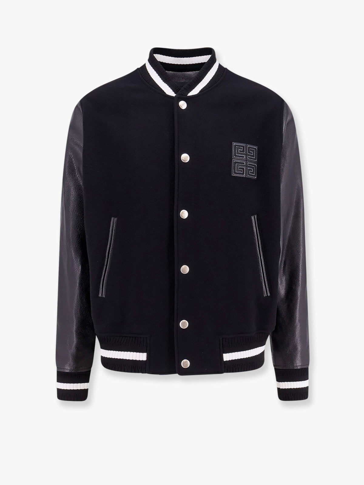 Varsity wool blend bomber leather sleeves