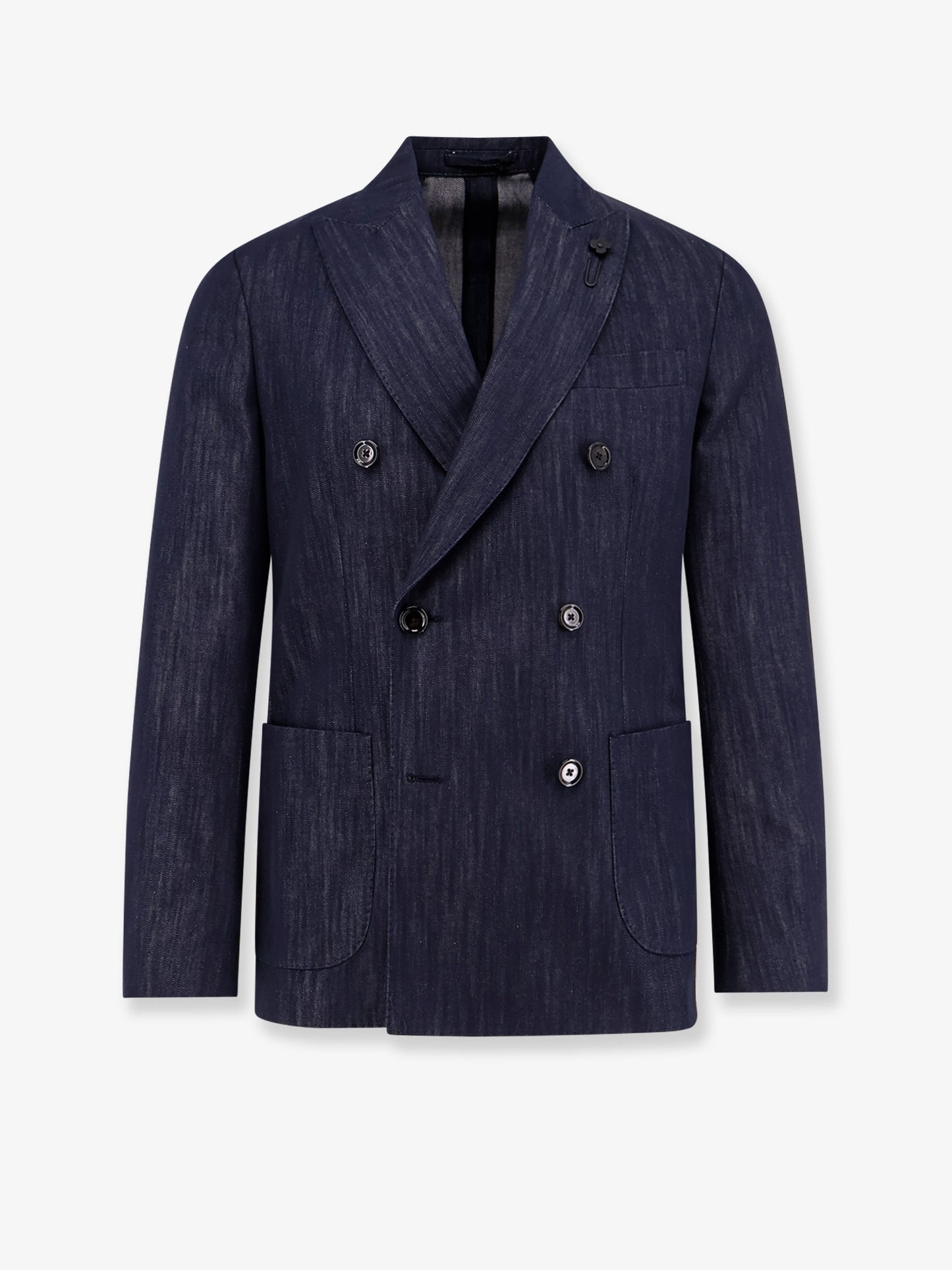 Roma denim blazer with removable iconic brooch