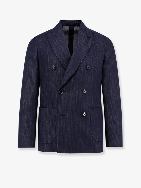 Roma denim blazer with removable iconic brooch