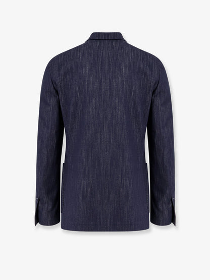 Roma denim blazer with removable iconic brooch thumbnail