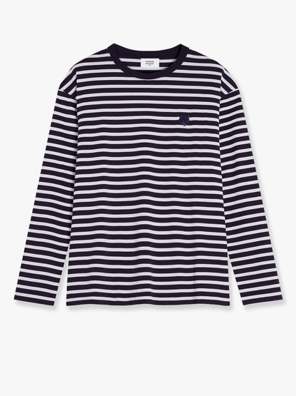 Striped cotton sweater with iconic logo patch thumbnail