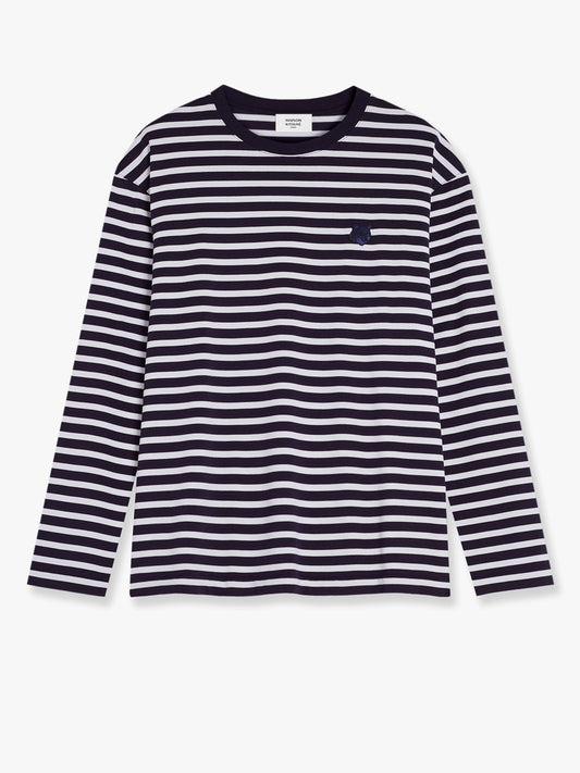 Striped cotton sweater with iconic logo patch