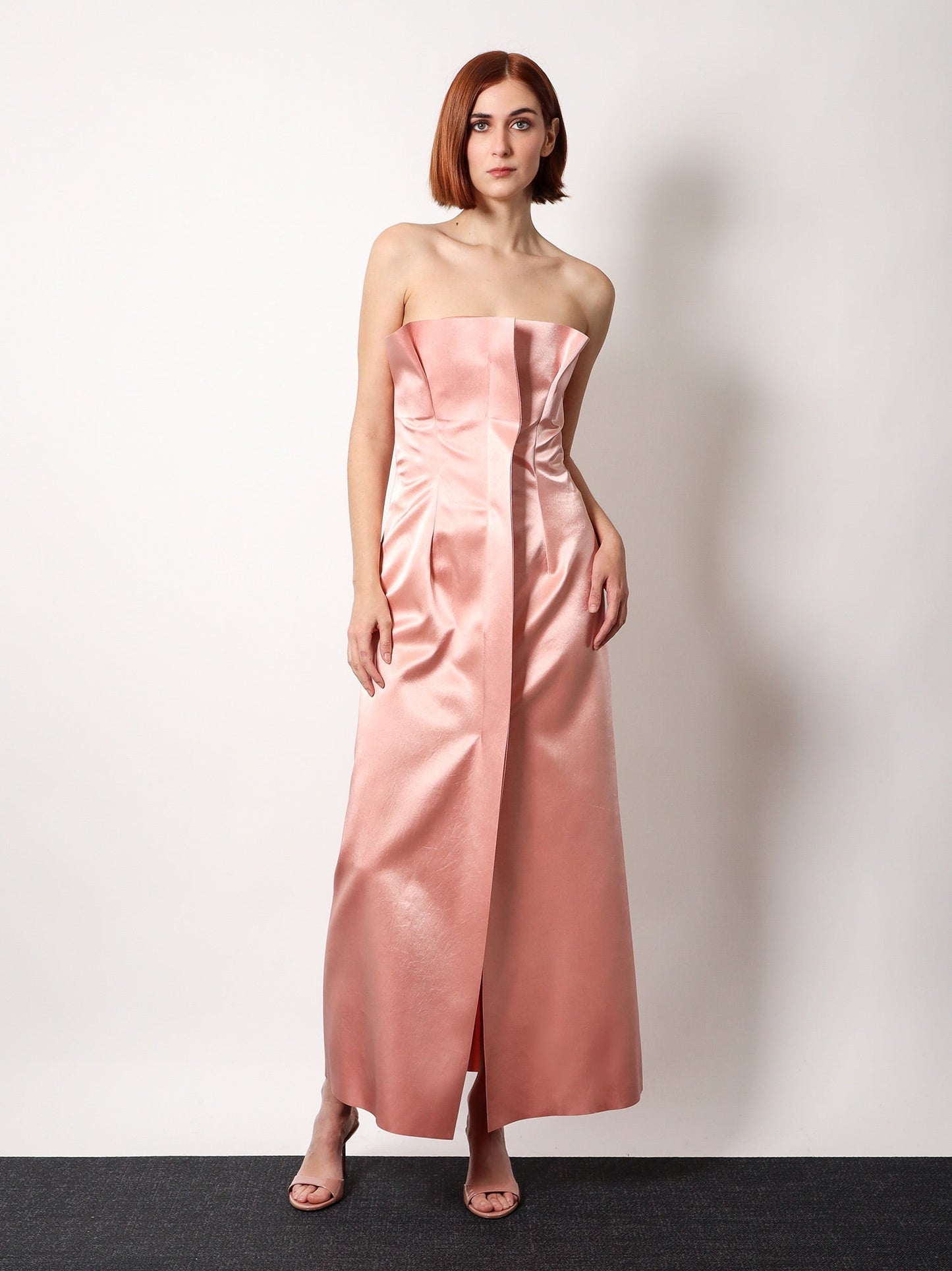Satin long dress with bustier