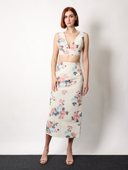 Linen blend top with floral print thumbnail