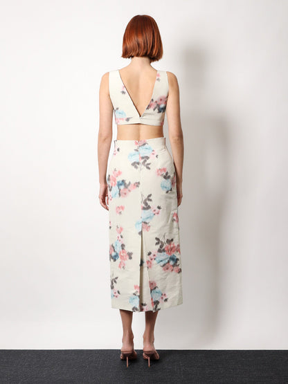 Linen blend top with floral print thumbnail