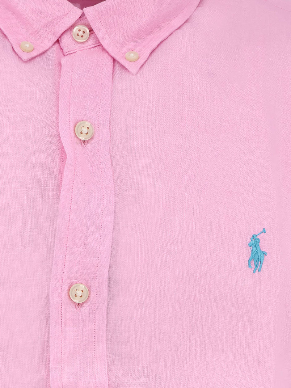 Camicia in lino con ricamo logo