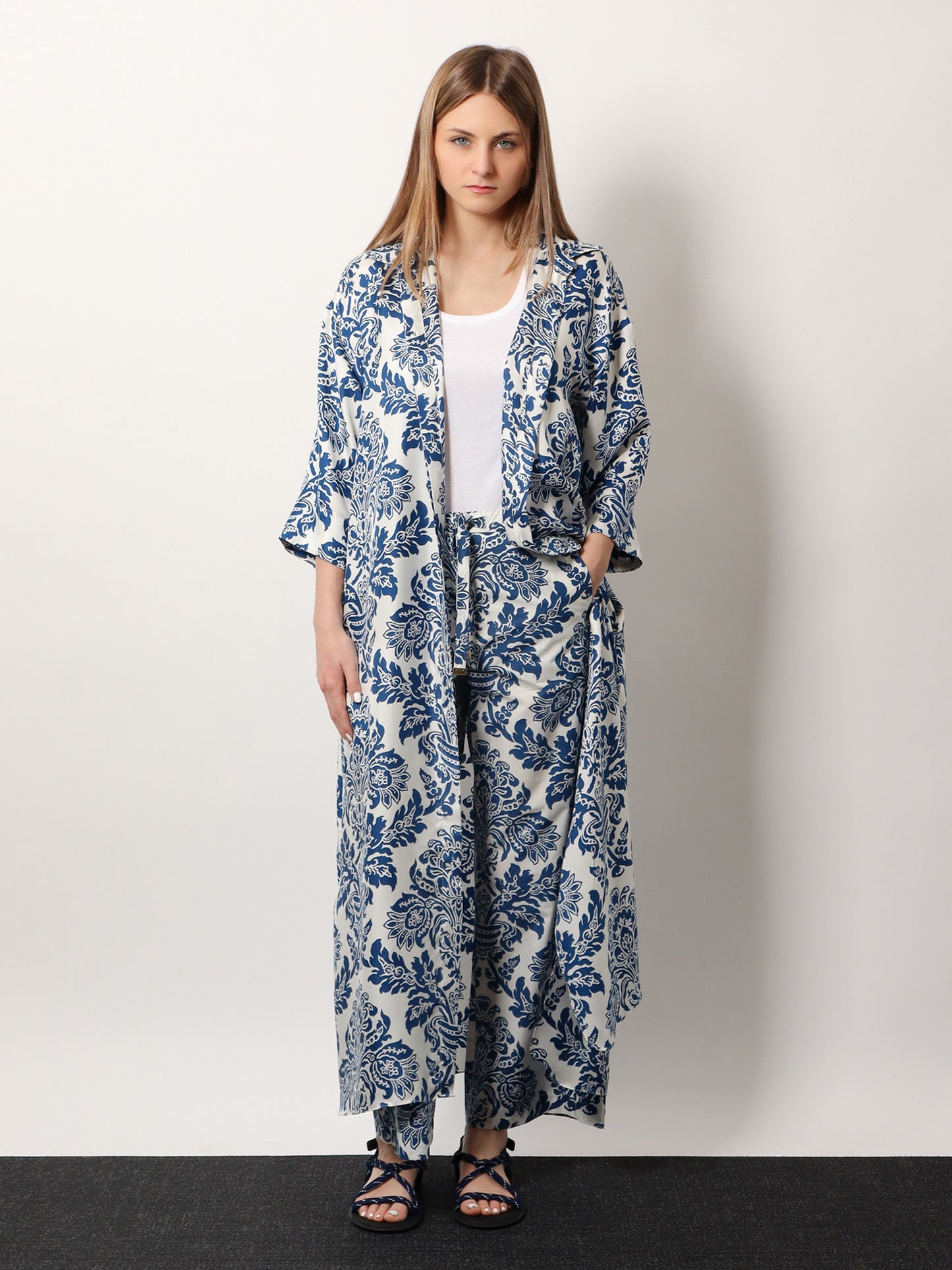 Merano cotton trousers with floral print