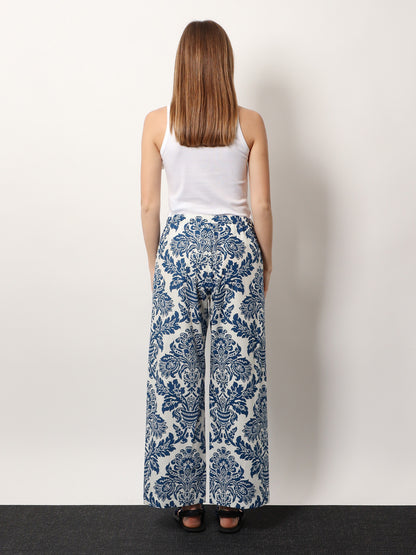 Merano cotton trousers with floral print thumbnail