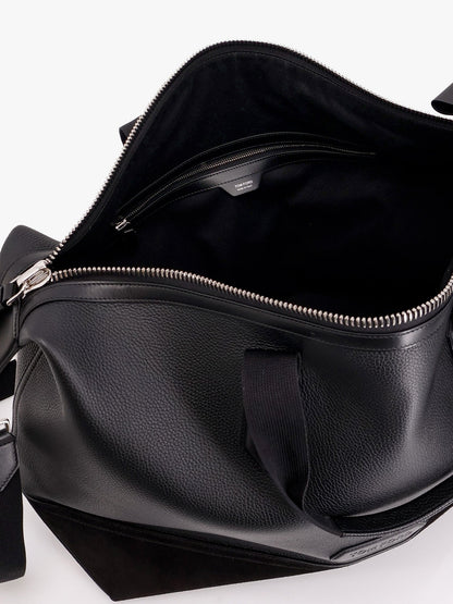 Leather duffle bag with suede inserts and logo patch thumbnail