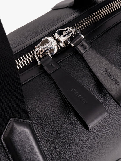 Leather duffle bag with suede inserts and logo patch thumbnail