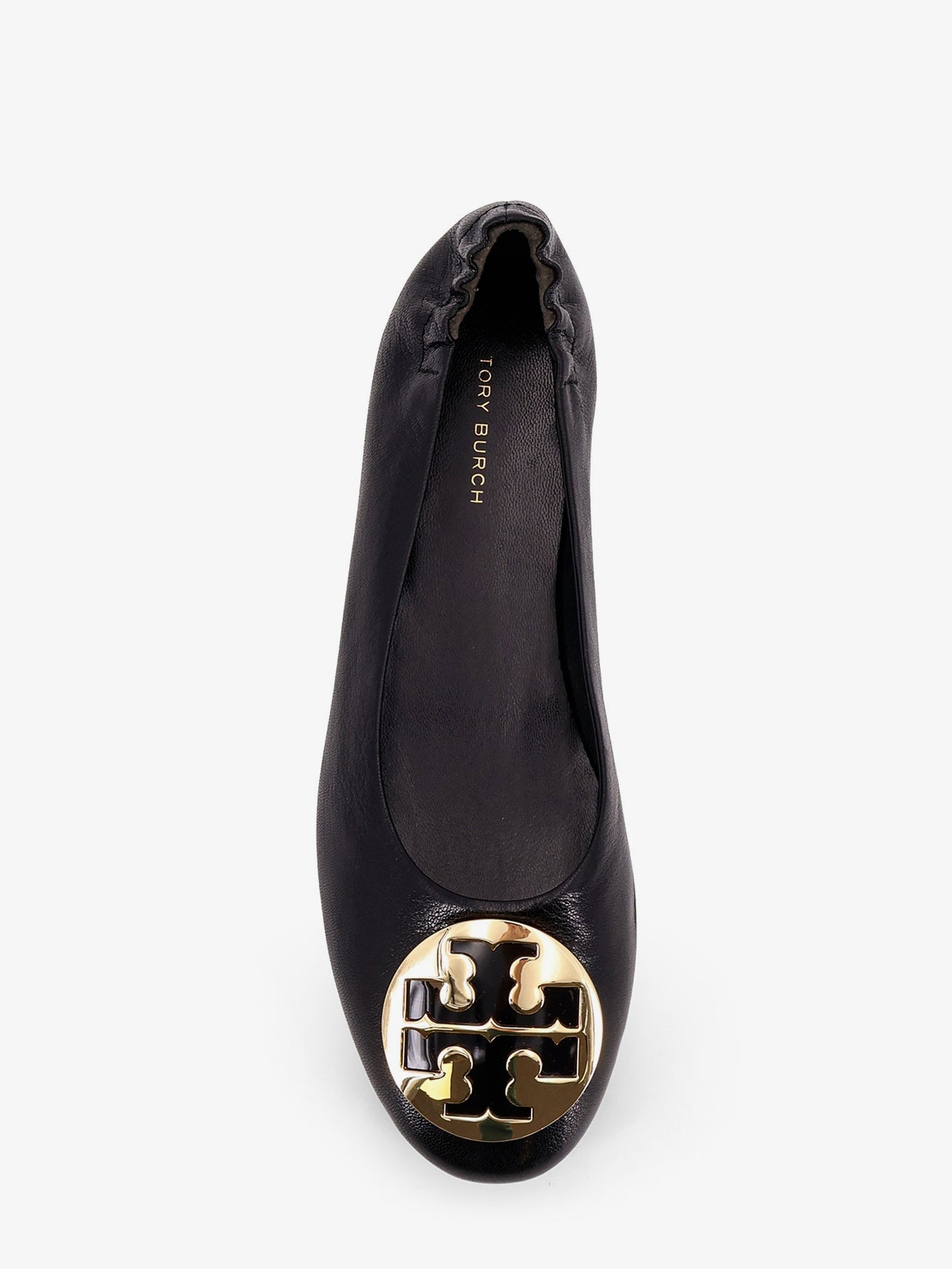 Leather ballerinas with metal logo on the front