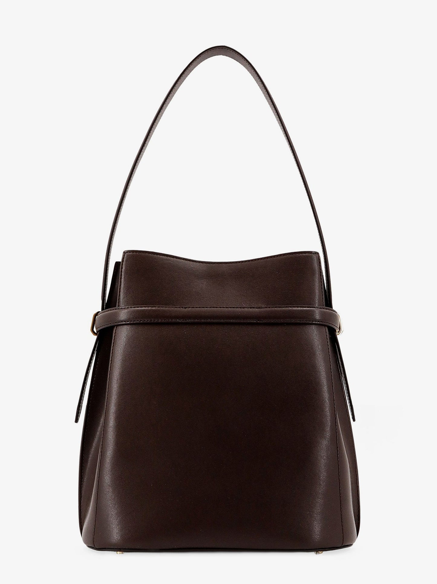 Leather bucket bag with frontal strap