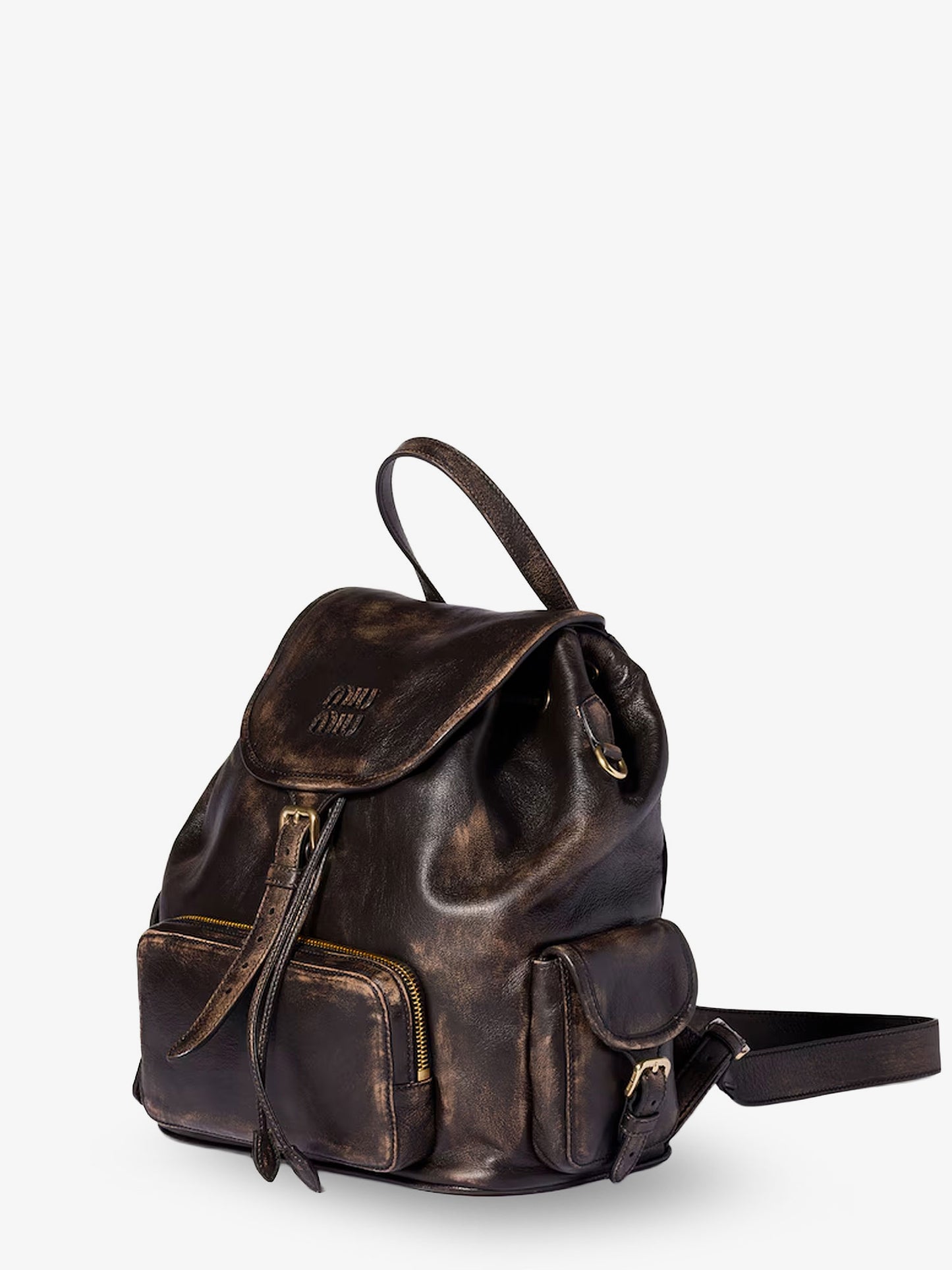 Leather backpack with a vintage effect
