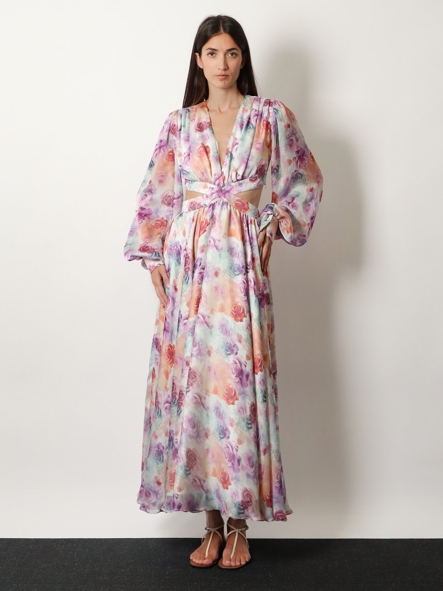 Long dress with multicolor floral print