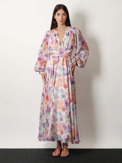 Long dress with multicolor floral print thumbnail