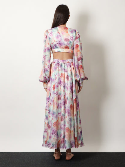 Long dress with multicolor floral print thumbnail
