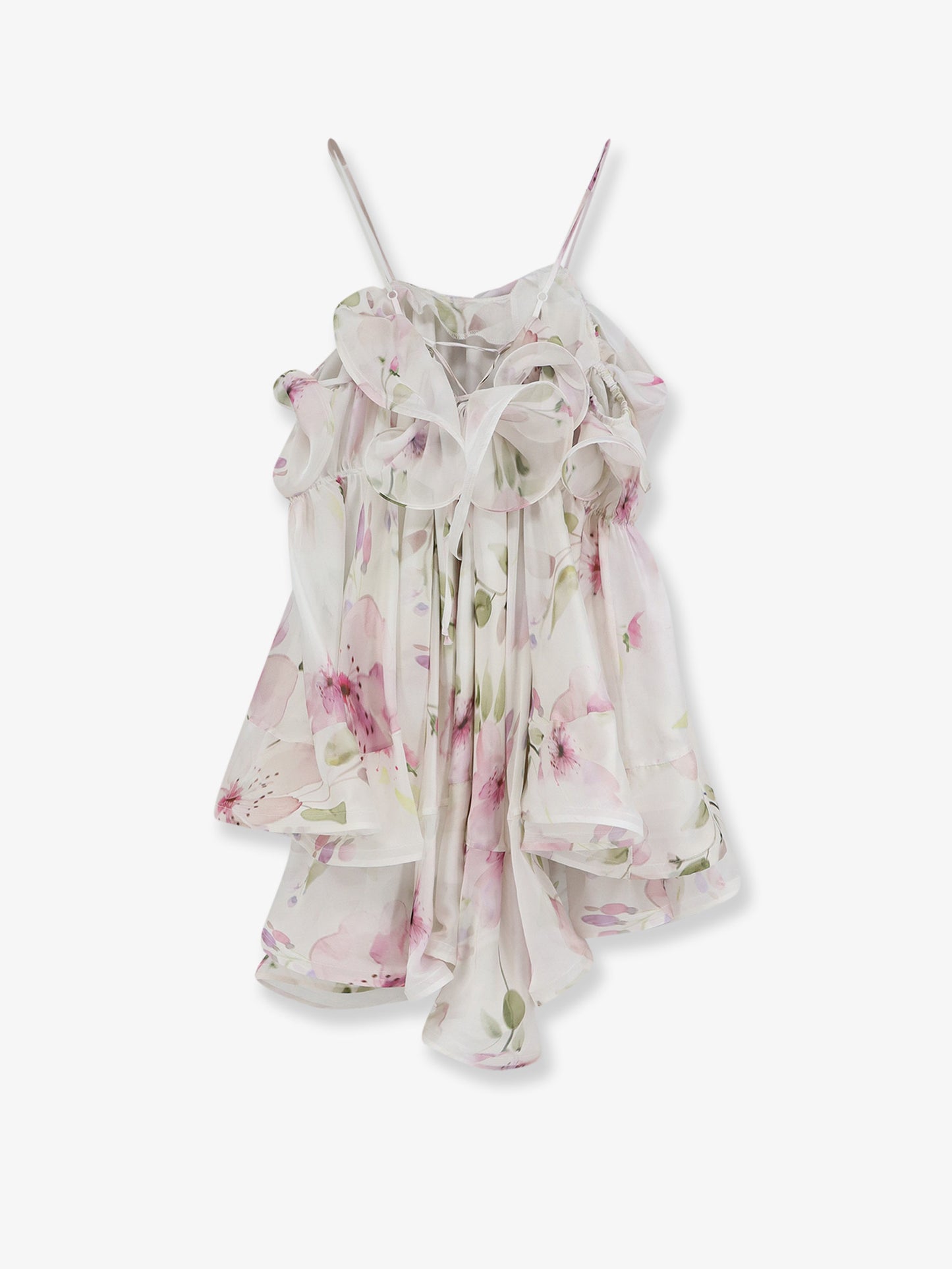 Satin mini dress with flounces