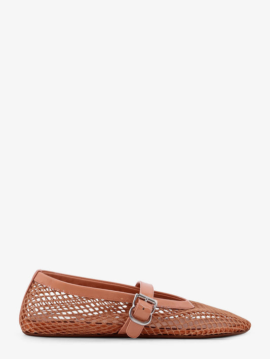 Fishnet ballet flats with leather profiles