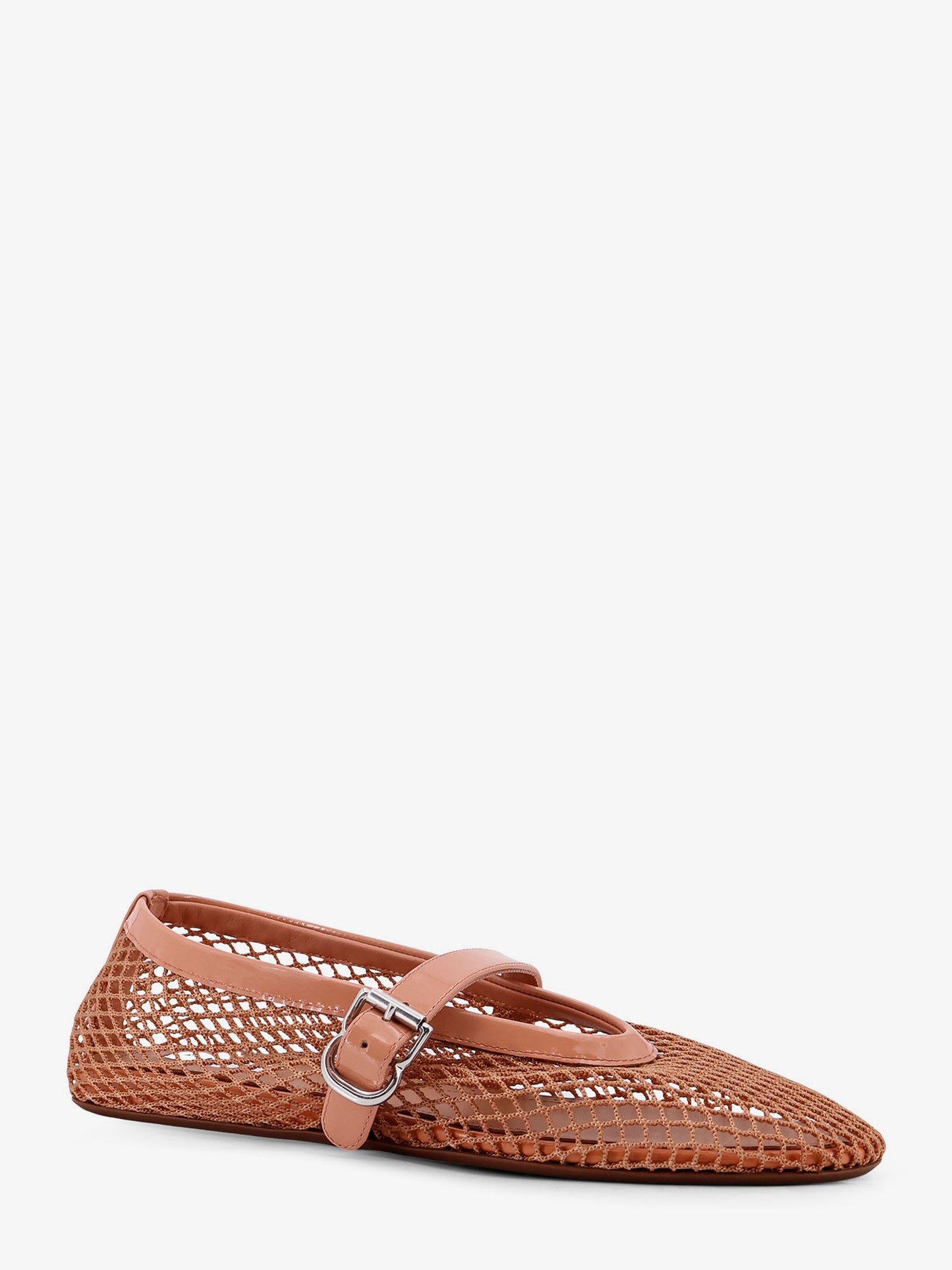Fishnet ballet flats with leather profiles