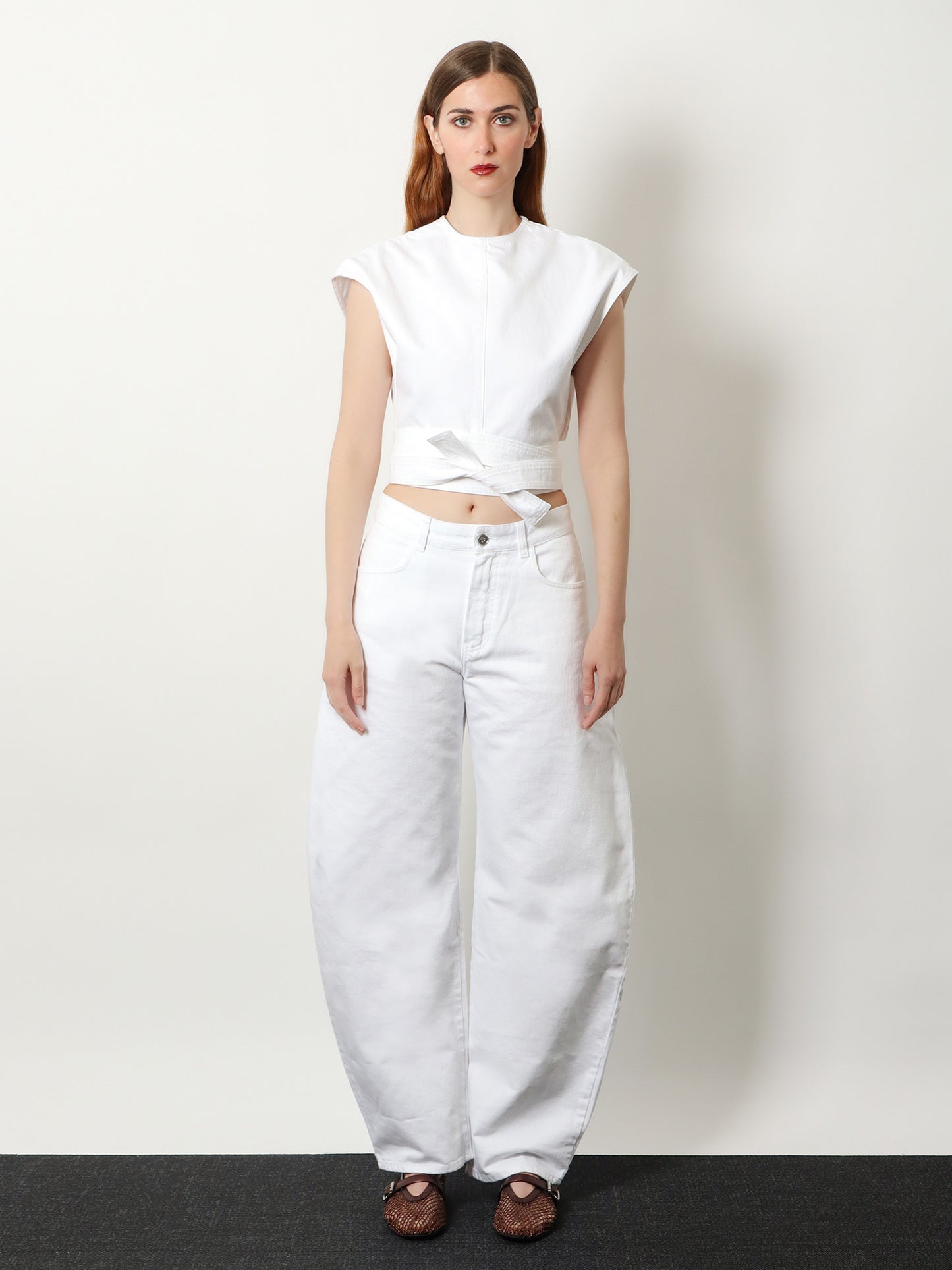 Cotton crop fit Belted top
