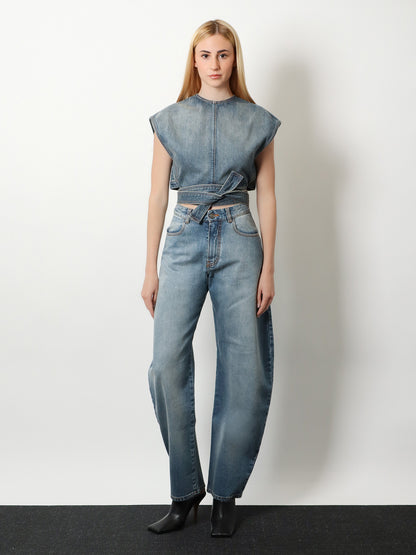Belted denim top thumbnail