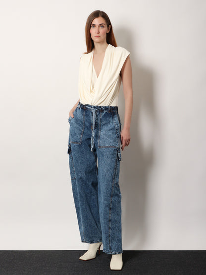 Blue denim cargo jeans thumbnail