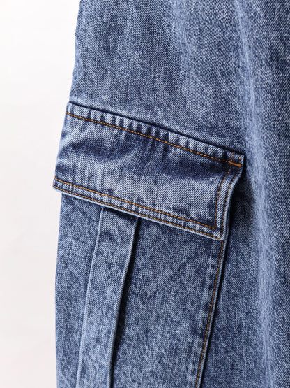 Blue denim cargo jeans thumbnail