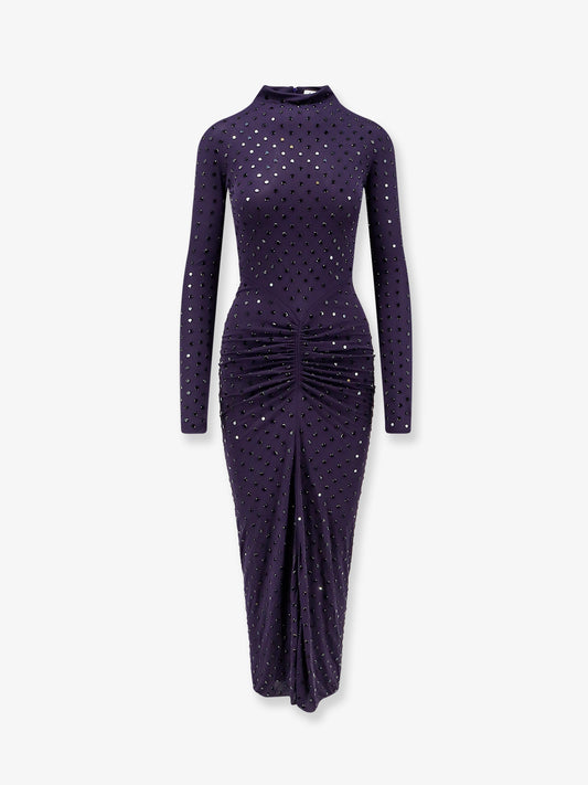 Long viscose dress with all-over rhinestones