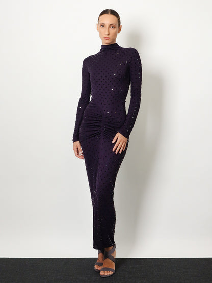Long viscose dress with all-over rhinestones thumbnail