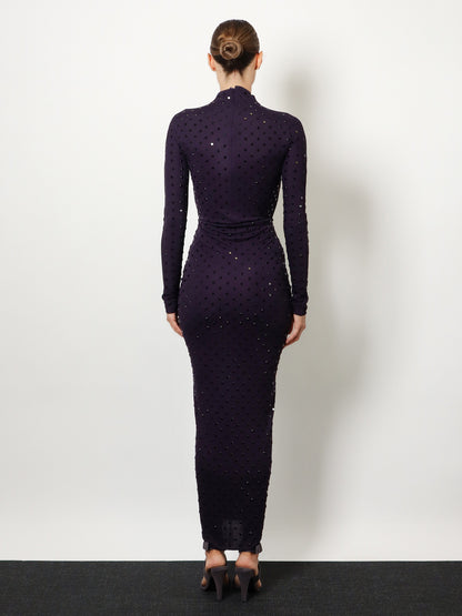 Long viscose dress with all-over rhinestones thumbnail