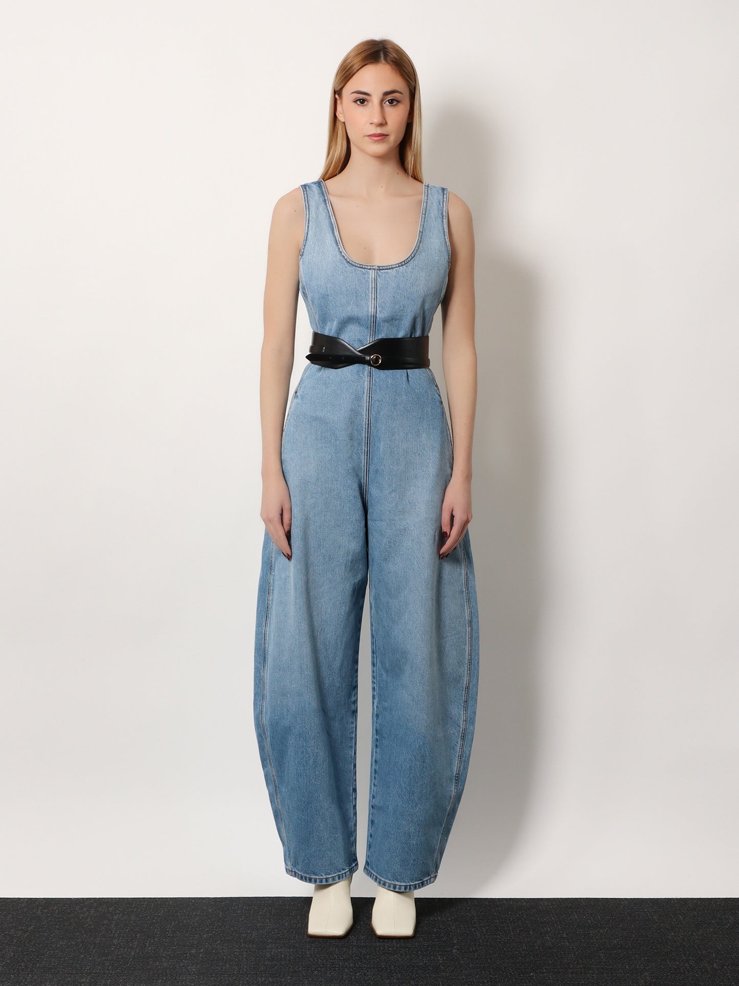 Round denim jumpsuit