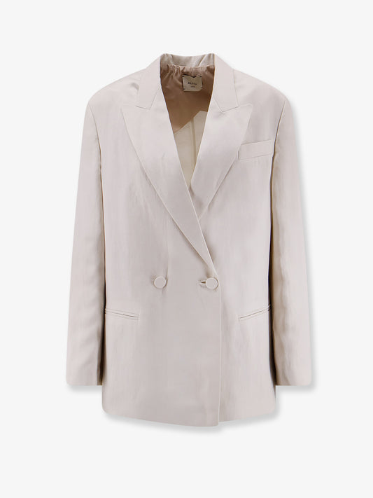 Double-breasted lyocell and linen blazer